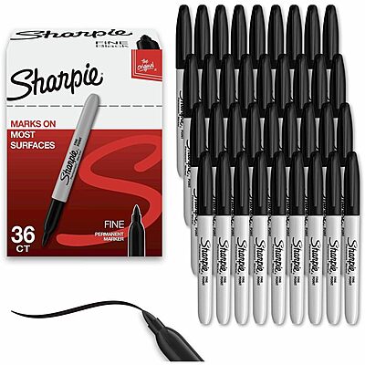 Sharpie Fine Tip Black Permanent Marker 36 Count Bulk Set plus bonus S-gel Pen