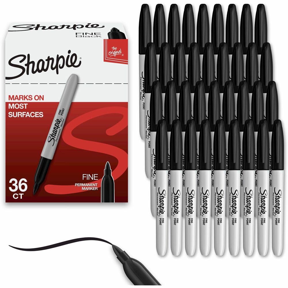 Sharpie Fine Tip Black Permanent Marker 36 Count Bulk Set plus bonus S-gel Pen