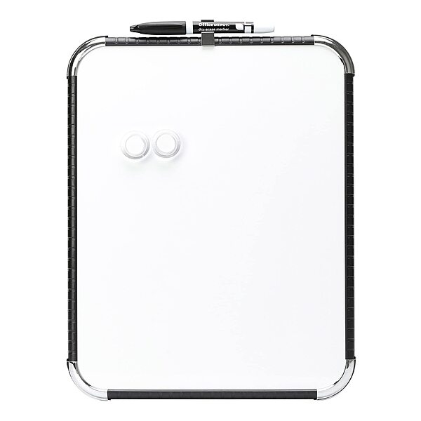 Office Depot Magnetic Dry-Erase Board, 11" x 14", White Board, Black Plastic Frame