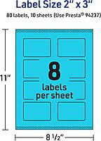 Avery Printable Rectangle Labels, Sure Feed Technology, 2" x 3", Bright Blue Labels, Print-to-The-Edge, Laser/Inkjet Printable, 80 Total, Great for Mailing and Candles 80 labels