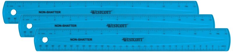 Westcott Shatterproof Ruler, Assorted Translucent Colors, 12" (Pack of 3) Single (Pack of 3) Shatterproof