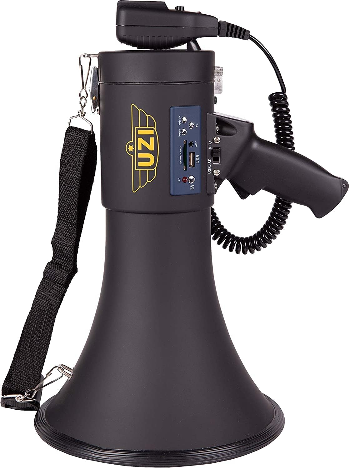 Uzi High Power Loud Big Megaphone 50W, Bluetooth, Real Siren, Bullhorn, Rechargeable Battery, Portable Professional Speaker