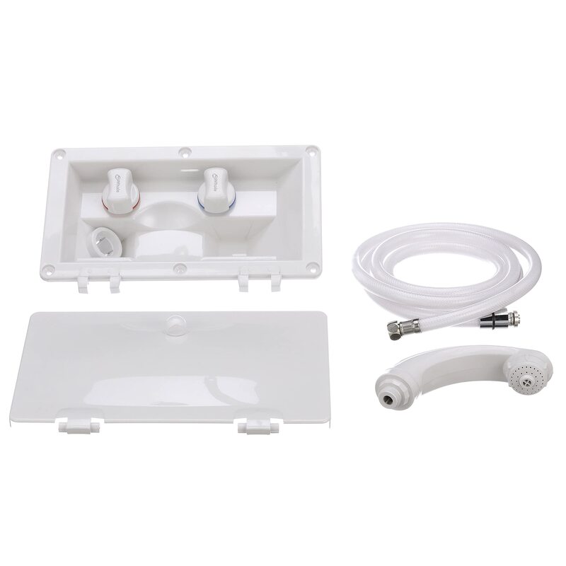 RT2658 Swim ‘n’ Rinse Transom Shower, Hot and Cold Water, Lockable Hinged Cover, White ABS Housing, 7-Foot Hose