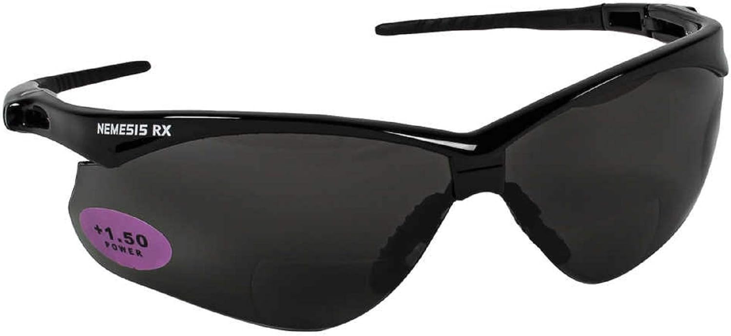 Jackson Safety V60 Nemesis RX Safety Eyewear, Black Frame Smoke Lens, +1.5 Diopter
