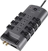 Belkin 12-Outlet Pivot Surge Protector, 4320 Joules, 8 ft Cord, Gray