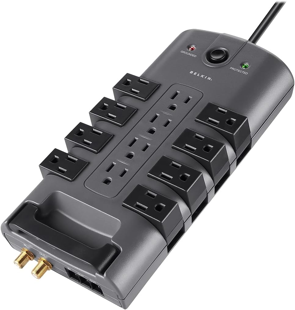 Belkin 12-Outlet Pivot Surge Protector, 4320 Joules, 8 ft Cord, Gray