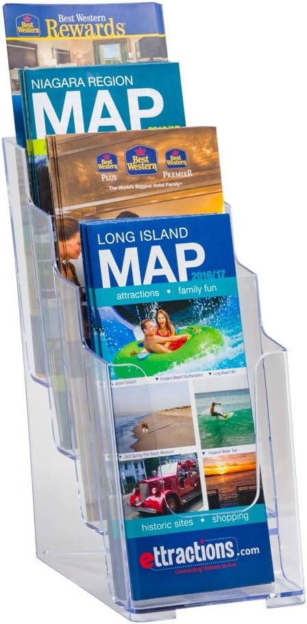 Azar Displays 252388 Clear Four-Tier Tri-Fold Brochure Holder, Acrylic Boxes for Display