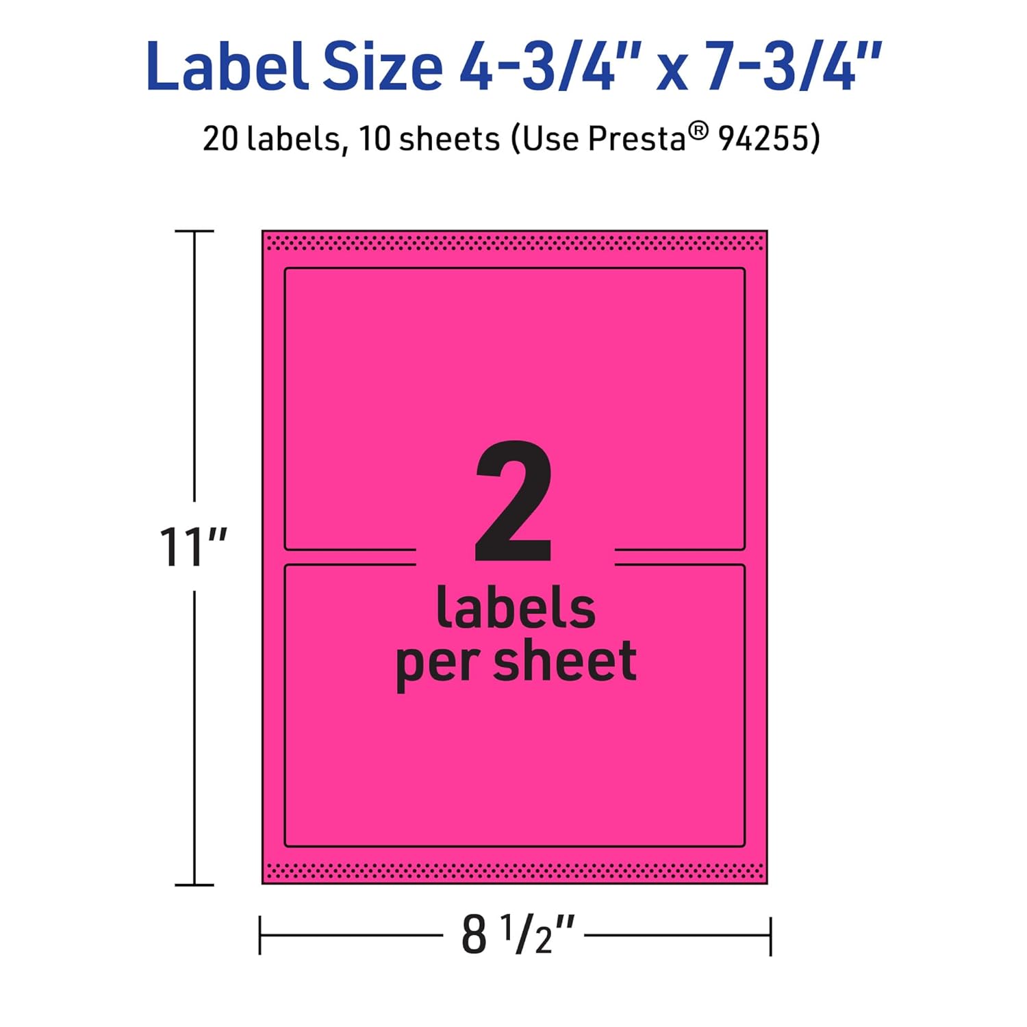 Avery Printable Rectangle Labels, Sure Feed Technology, 4-3/4" x 7-3/4", Neon Magenta Labels, Print-to-The-Edge