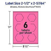 Avery Printable Hexagon Labels, Sure Feed Technology, 2-1/2" x 2-57/64", Bright Pink Labels, Print-to-The-Edge