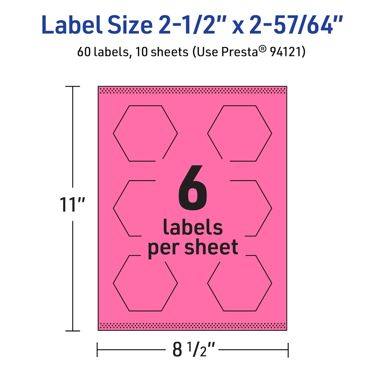 Avery Printable Hexagon Labels, Sure Feed Technology, 2-1/2" x 2-57/64", Bright Pink Labels, Print-to-The-Edge