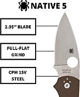 Spyderco Native 5 Folding Knife - CPM 15V Steel Blade with G-10 Handle, 2.95" Blade Length, Brown, PlainEdge - C41GPBN15V5