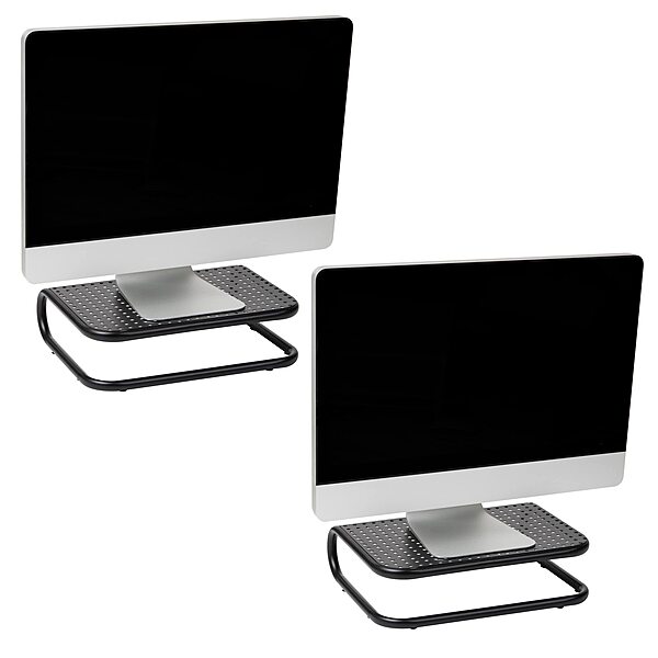 Mind Reader Monitor Stand, Set of 2, Ventilated Laptop Riser, Desktop Organizer, Metal, 14.25"L x 11"W x 4.25"H, Black 2 Pack 2 Pack