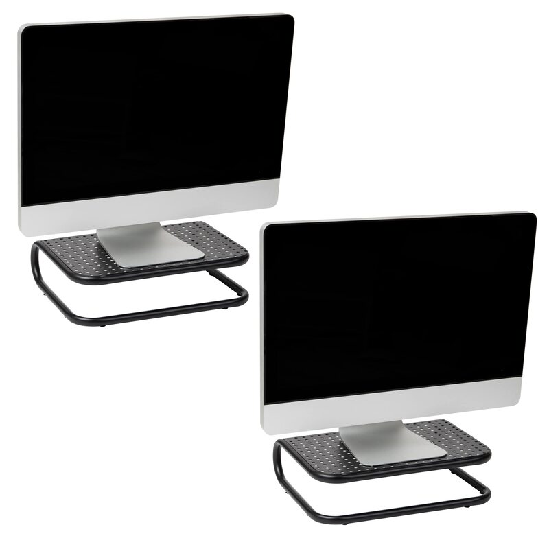 Mind Reader Monitor Stand, Set of 2, Ventilated Laptop Riser, Desktop Organizer, Metal, 14.25"L x 11"W x 4.25"H, Black 2 Pack 2 Pack