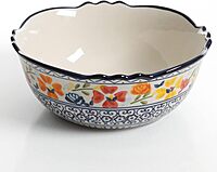 Gibson Home Luxembourg 2 Piece Stoneware Bowl Set, White with Blue Design, 10 and 8 Inch