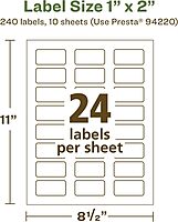 Avery EcoFriendly Matte White Recycled Rectangle Labels, 1" x 2", Print-to-The-Edge, Matte White Labels, Permanent Adhesive, Laser/Inkjet Printable, 240 Total