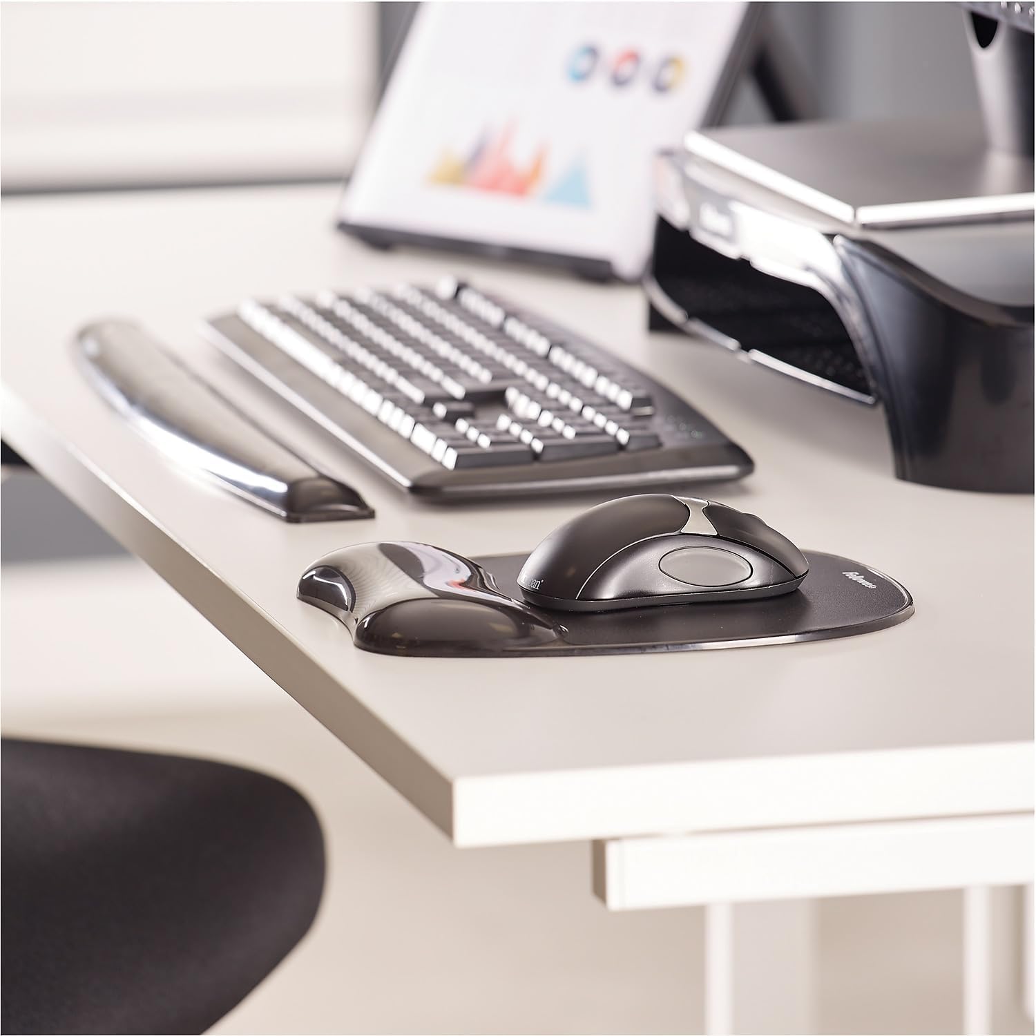 Fellowes Crystal Gel Keyboard Wrist Rest - Black (9112201) - 0.63in x 2.31in x 18.56in Dimension - Black - Gel