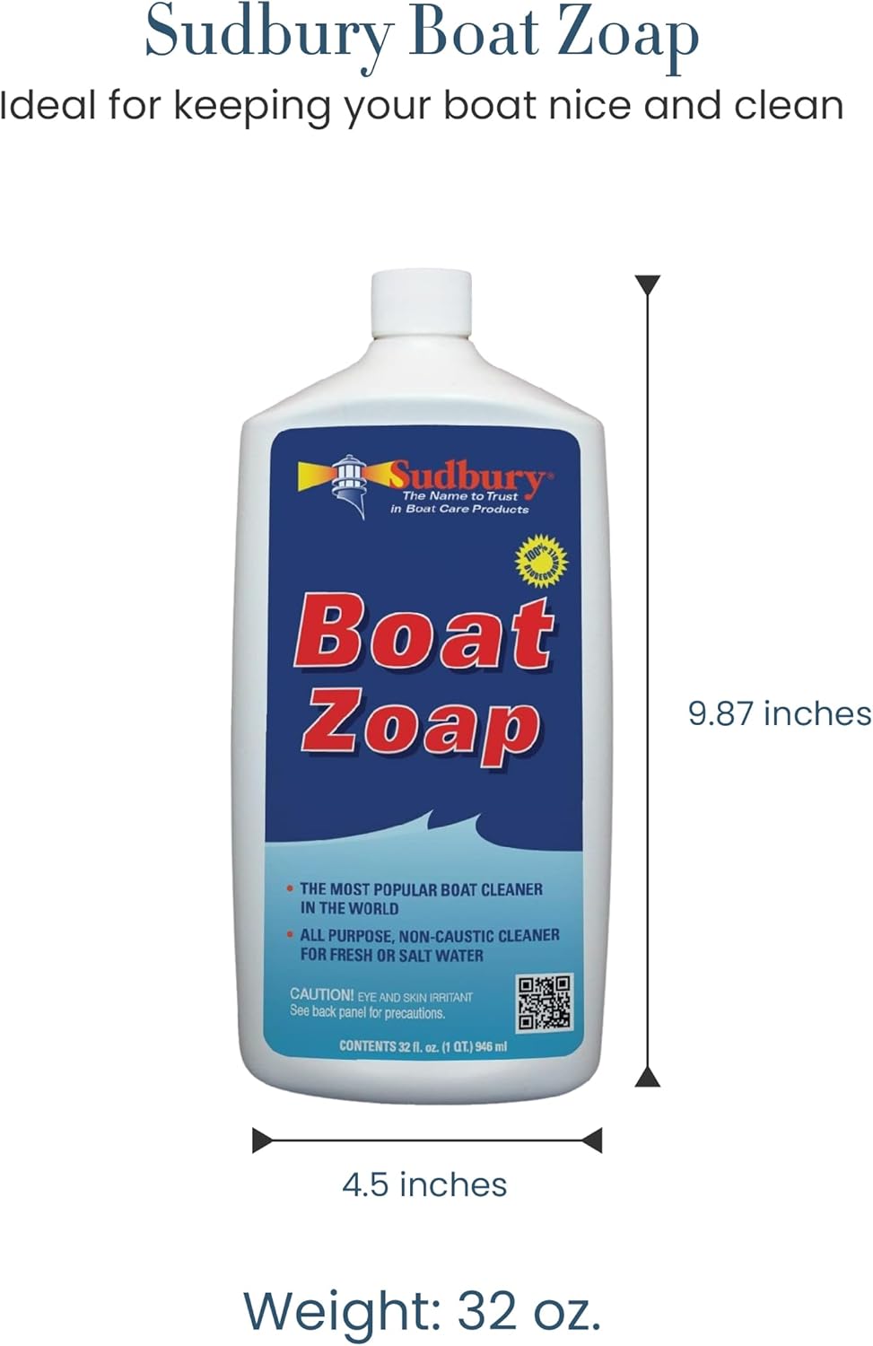 Sudbury Boat Zoap, Boat Cleaner Soap, Multi-Purpose Boat Soap, Essential Boat Accessories, 32 oz.
