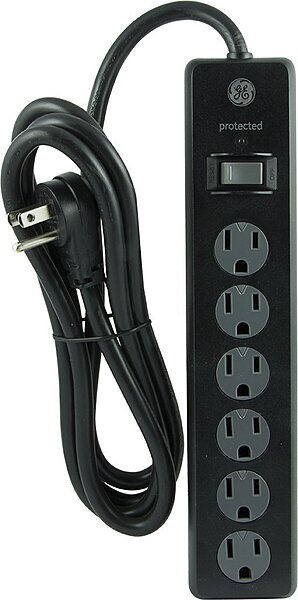GE General Purpose 6-Outlet Surge Protector, 6 ft Extension Cord, 800 Joules, Twist-to-Close Safety Outlet Covers, Flat Plug, Protected Indicator Light, Integrated Circuit Breaker, Black, 14091