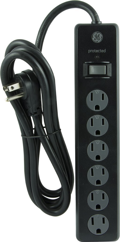 GE General Purpose 6-Outlet Surge Protector, 6 ft Extension Cord, 800 Joules, Twist-to-Close Safety Outlet Covers, Flat Plug