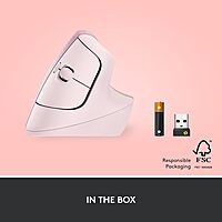 Logitech Lift Vertical Ergonomic Mouse, Wireless, Bluetooth or Logi Bolt USB receiver, Quiet clicks, 4 buttons, compatible with Windows/macOS/iPadOS, Laptop, PC - Rose Right-Handed Mouse ROSE