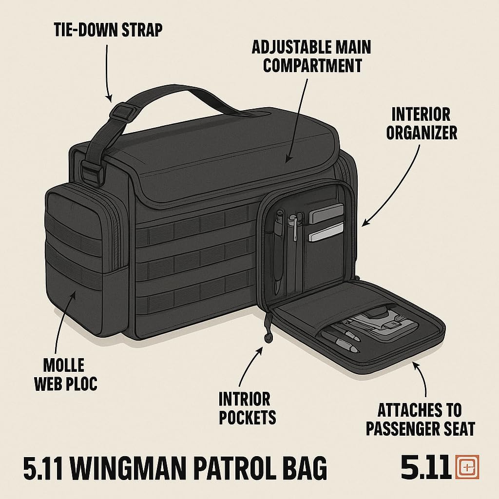 5.11 Tactical Wingman Patrol Bag – Police Gear Car Seat Organizer for Law Enforcement, Black, Style 56045ABR