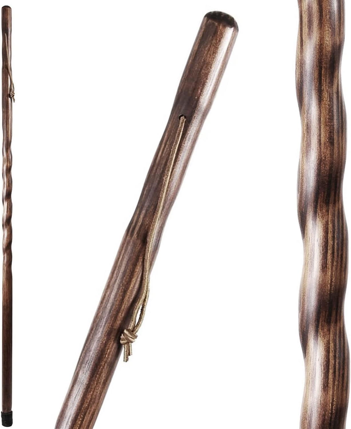 Brazos Handcrafted Wood Walking Stick, Twisted Pine, Trekker Style Handle, for Men & Women, Made in The USA, 55" Brown