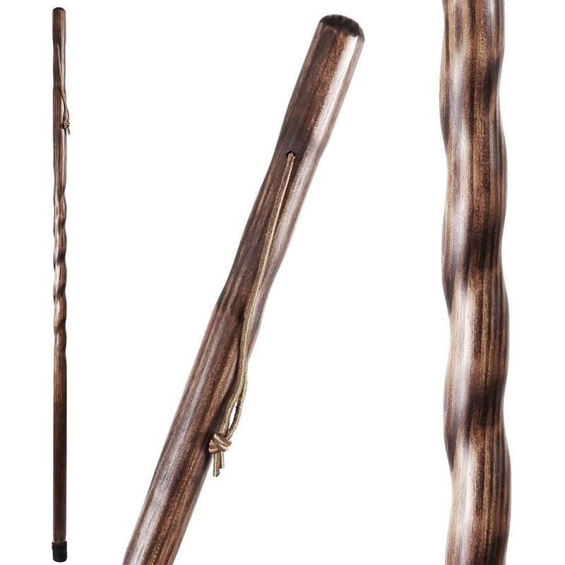 Brazos Handcrafted Wood Walking Stick, Twisted Pine, Trekker Style Handle, for Men & Women, Made in The USA, 55" Brown