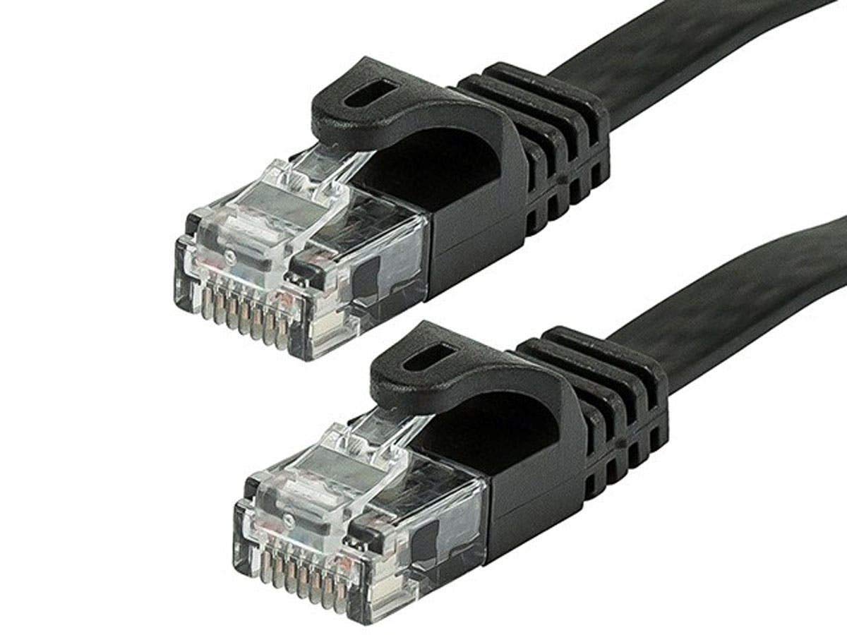 Monoprice Cat6 10ft Black Flat Patch Cable UTP 30AWG 550MHz Pure Bare Copper Snagless RJ45 Flexboot Series Ethernet Cable