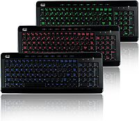 AKB-120EB 3-Color Illuminated Compact Multimedia Keyboard with Large Print Keys and Hotkeys