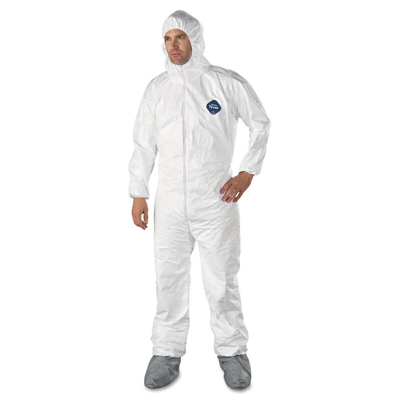 Tyvek Elastic-Cuff Hooded Coveralls W/boots, White, Large, 25/carton