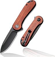CIVIVI Elementum Pocket Knife, Folding Knife for EDC with 2.96" D2 Black Stonewashed Blade Cuibourtia Wood Handle, Flipper Knife with Clip for Men C907U