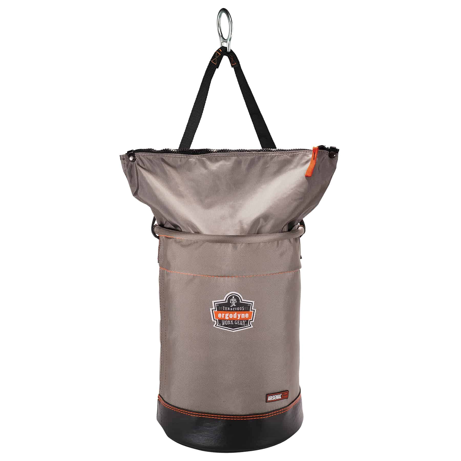 Ergodyne Arsenal 5973 Large Nylon Hoist Bucket Tool Bag - D-Rings, Zipper Top, Gray