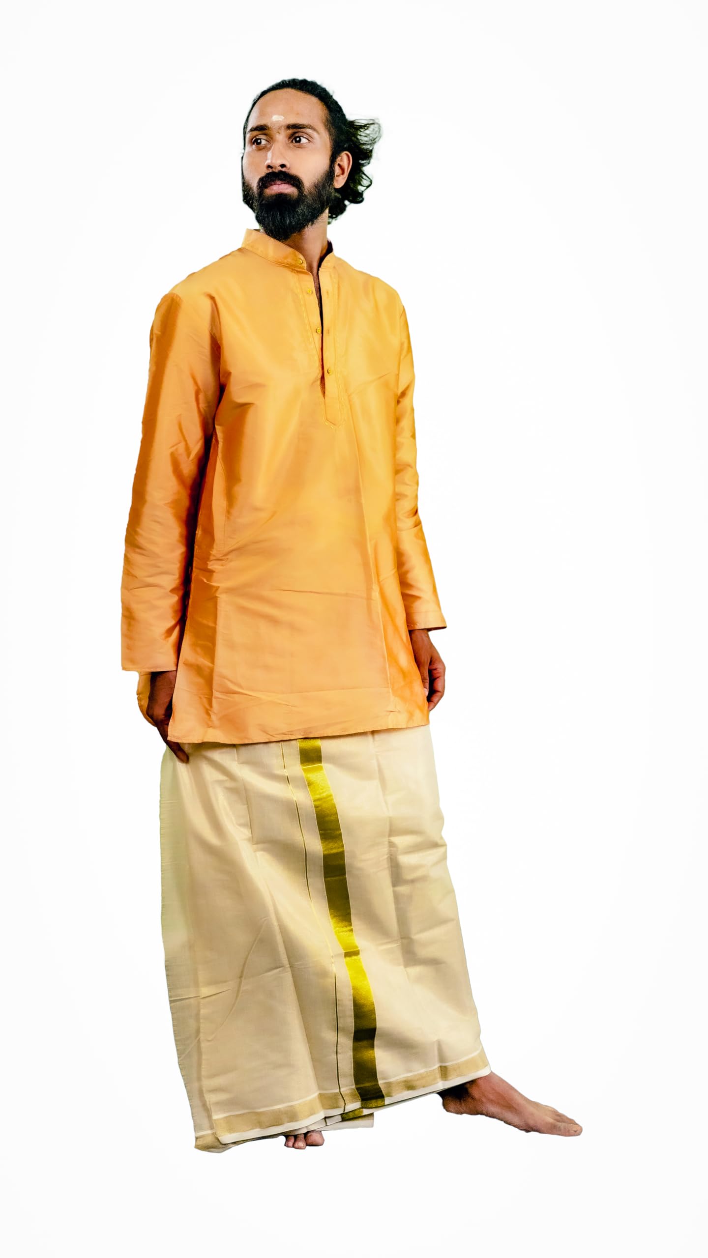 Men's Kuthampully Tissue Cotton Kerala Kasavu Mundu - Men's Kasavu Dhoti KTM-523