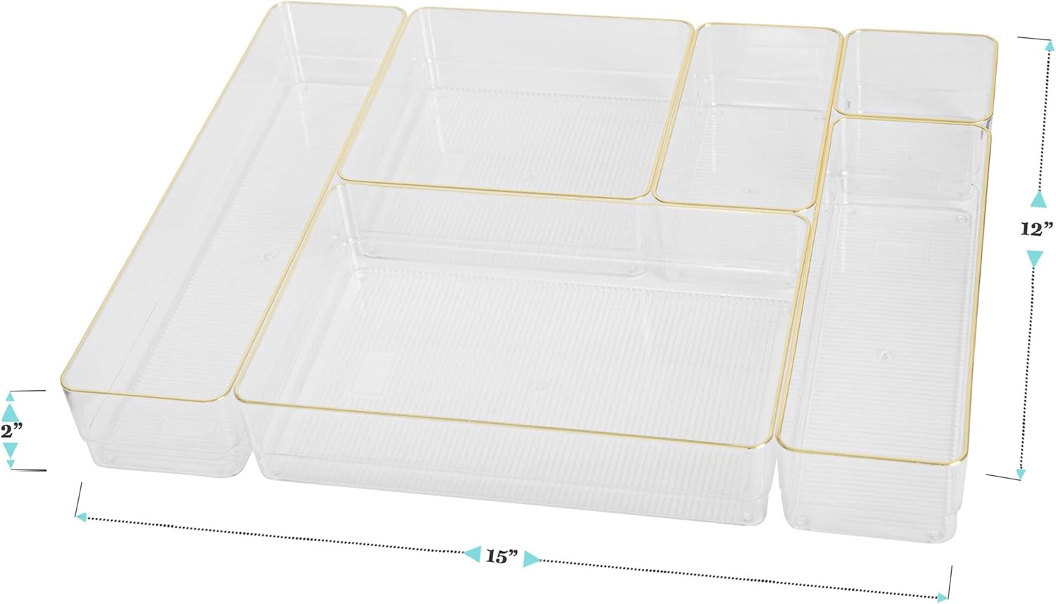 Martha Stewart Plastic Stackable Office Desk Drawer Organizers, Set of 6