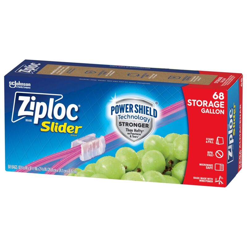 Ziploc Gallon Food Storage Slider Bags, Power Shield Technology for More Durability, 68 Count