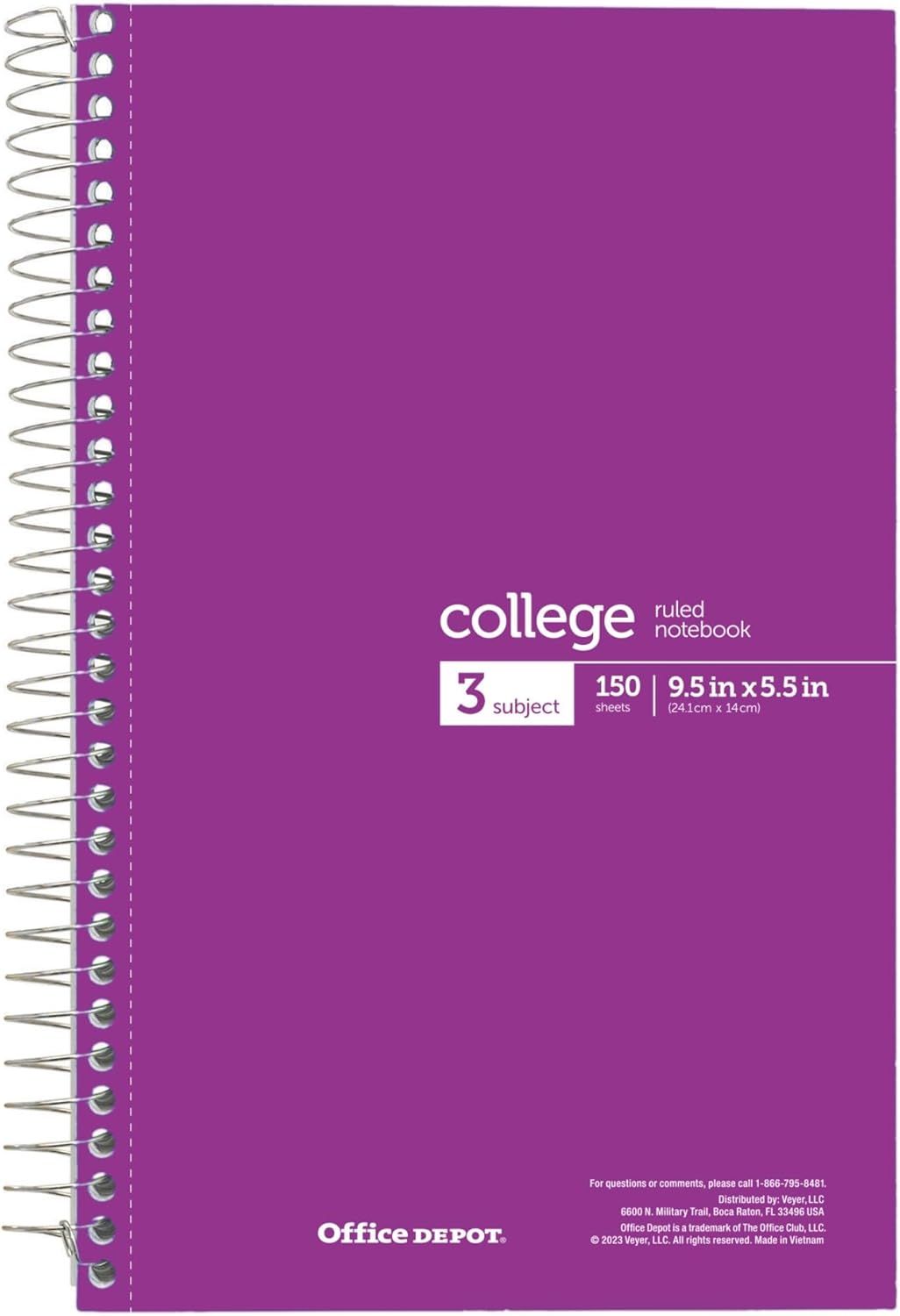 Office Depot® Wirebound Notebooks, 6" x 9-1/2", 3 Subjects, College Ruled, 150 Sheets, Assorted Colors, Pack Of 6 Notebooks