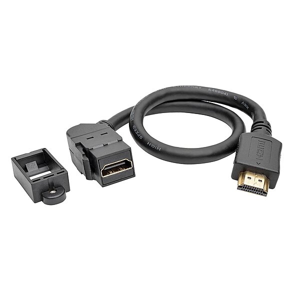 Tripp Lite High-Speed HDMI with Ethernet All-in-One Keystone/Panel Mount Extension Cable (M/F), Angled Connector, 1 ft. (P162-001-KPA-BK)