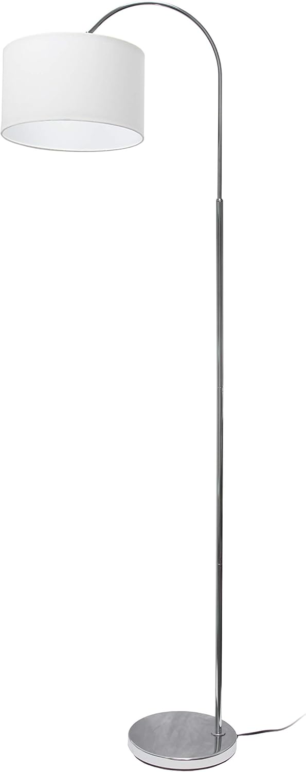 Simple Designs LF2005-WHT Arched Brushed Nickel Floor Lamp with White Fabric Shade White No Bulb