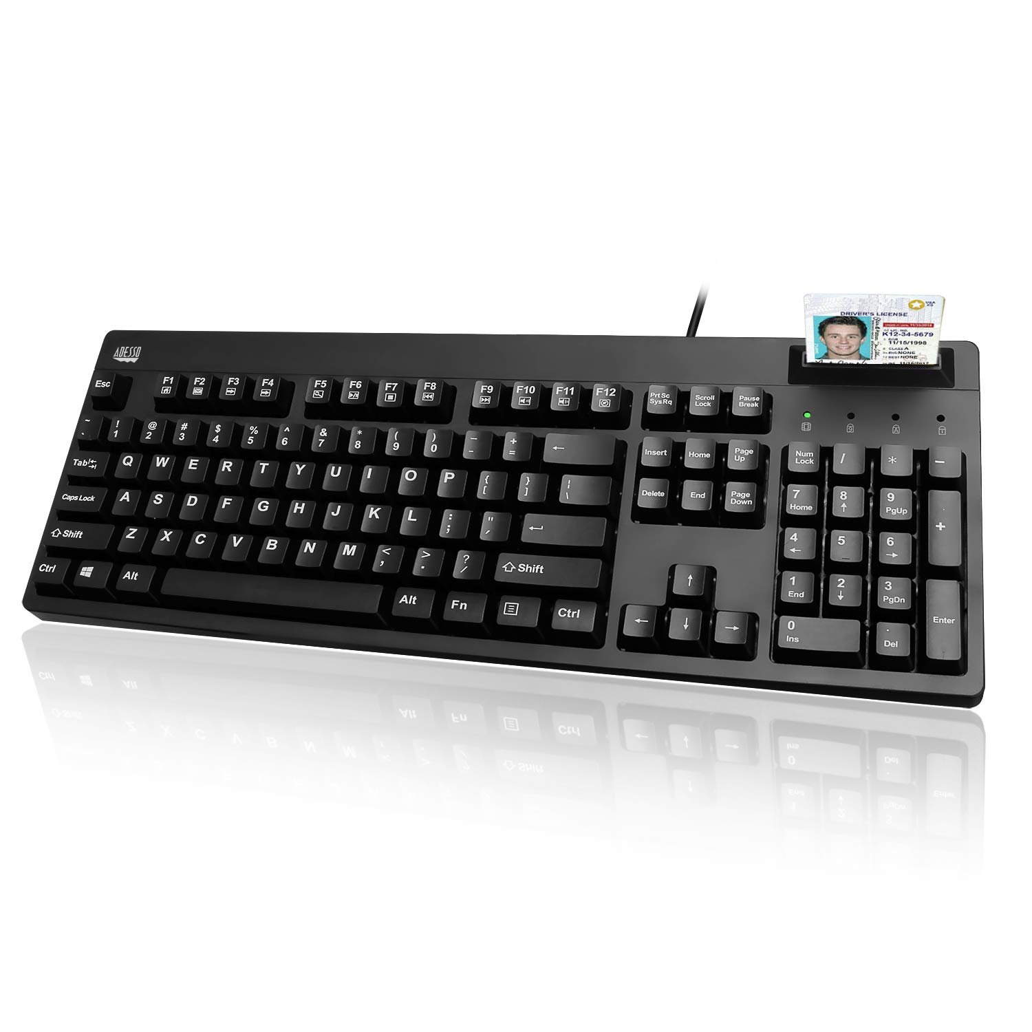 Adesso EasyTouch 630SB-TAA - Smart Card Reader Keyboard (TAA Compliant) - Cable Connectivity - USB Interface - 104 Key(s)