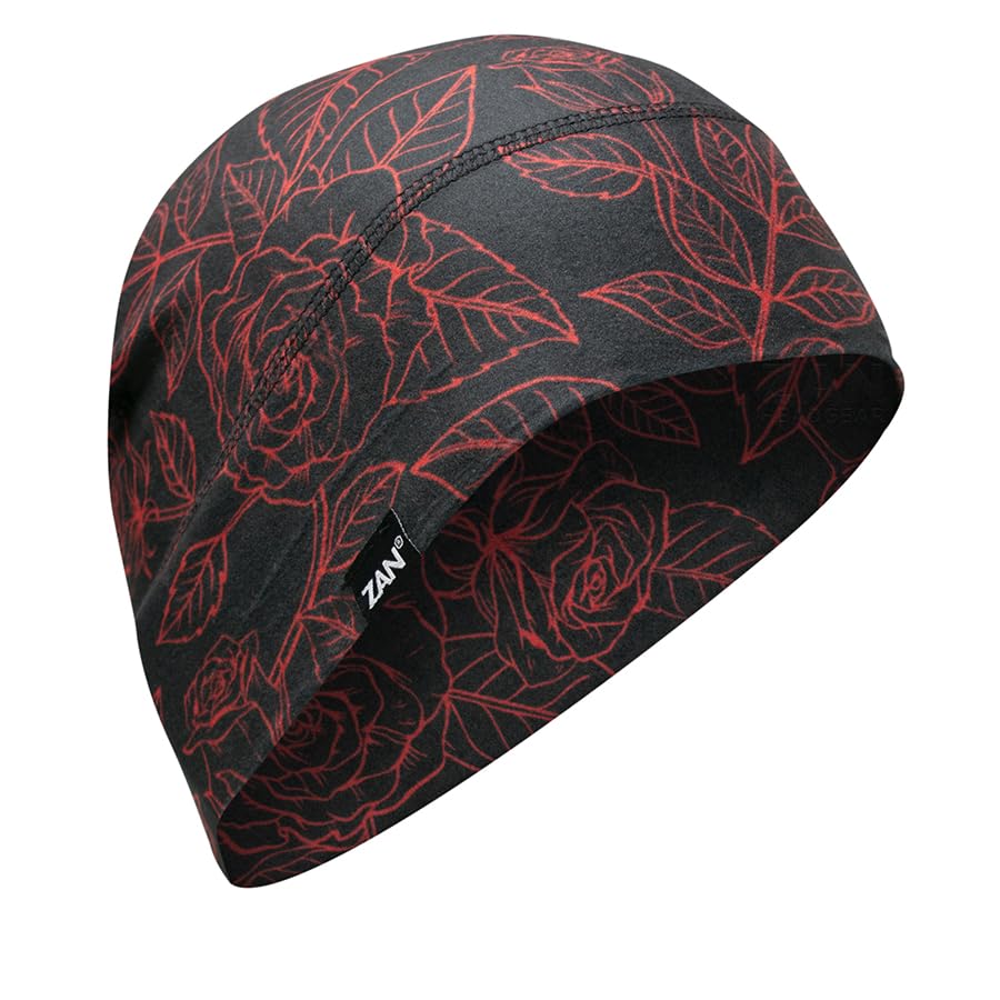 Zan® Helmet Liner/Beanie SportFlex® Series Red & Black Roses