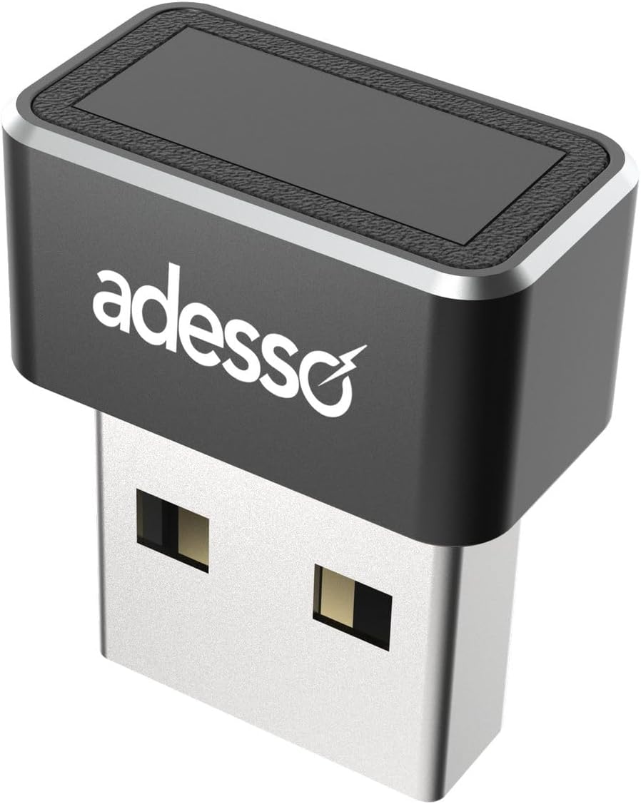 Adesso USB Fingerprint Reader Windows Hello Compatible Built-in Biometric Security AES256 Encryption Made in Taiwan TAA