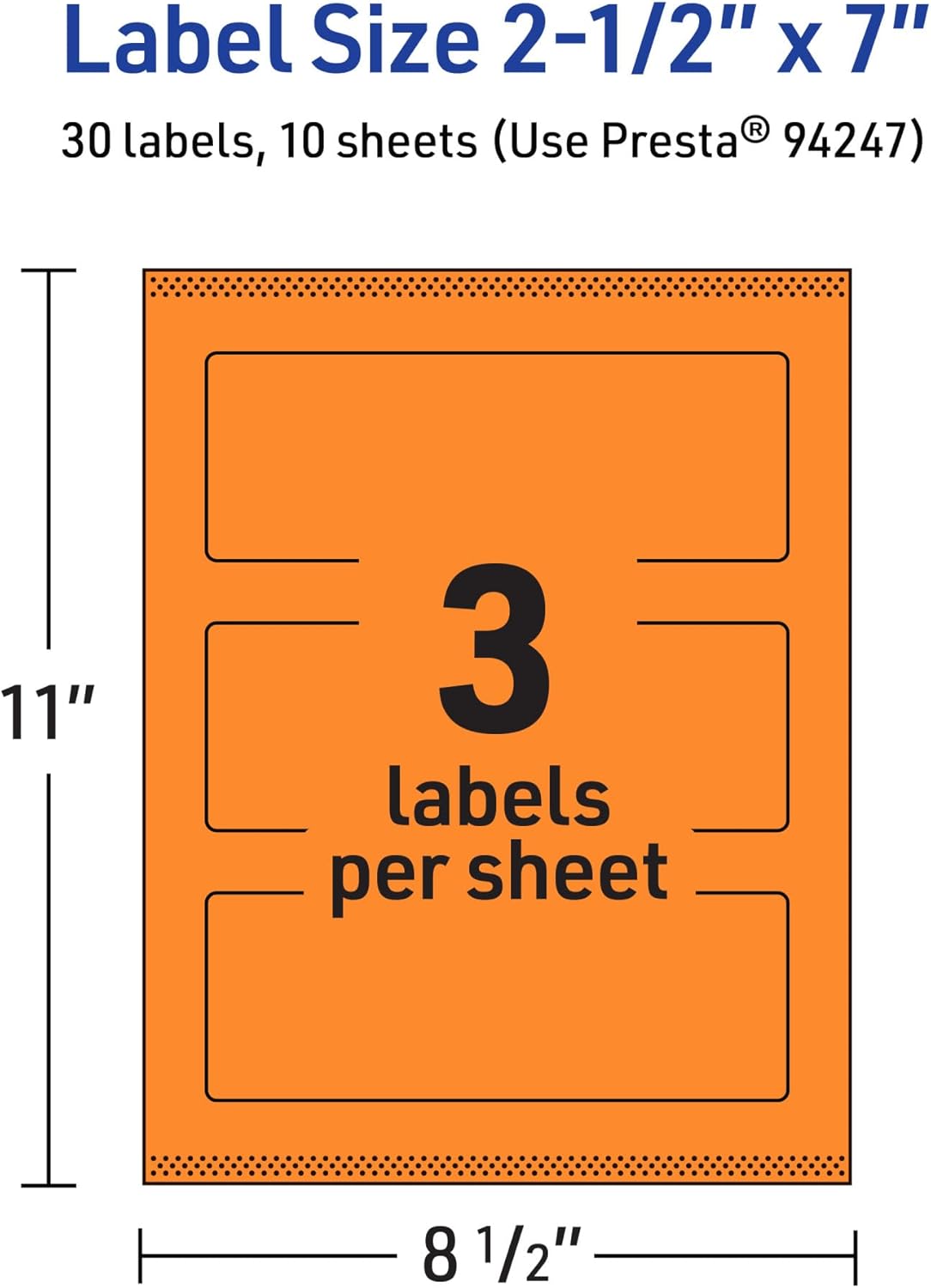 Avery Printable Rectangle Labels, Sure Feed Technology, 2.5" x 7", Bright Orange, Print-to-The-Edge, Laser/Inkjet