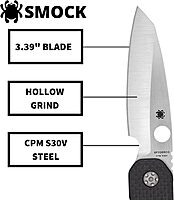 Spyderco Smock Premium Flipper Knife with 3.45" CPM S30V Steel Hollow-Ground Blade and Textured Carbon Fiber G-10 Handle