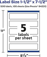AVERY Glossy White Rectangle Labels, Sure Feed Technology, 1.5" x 7.5"