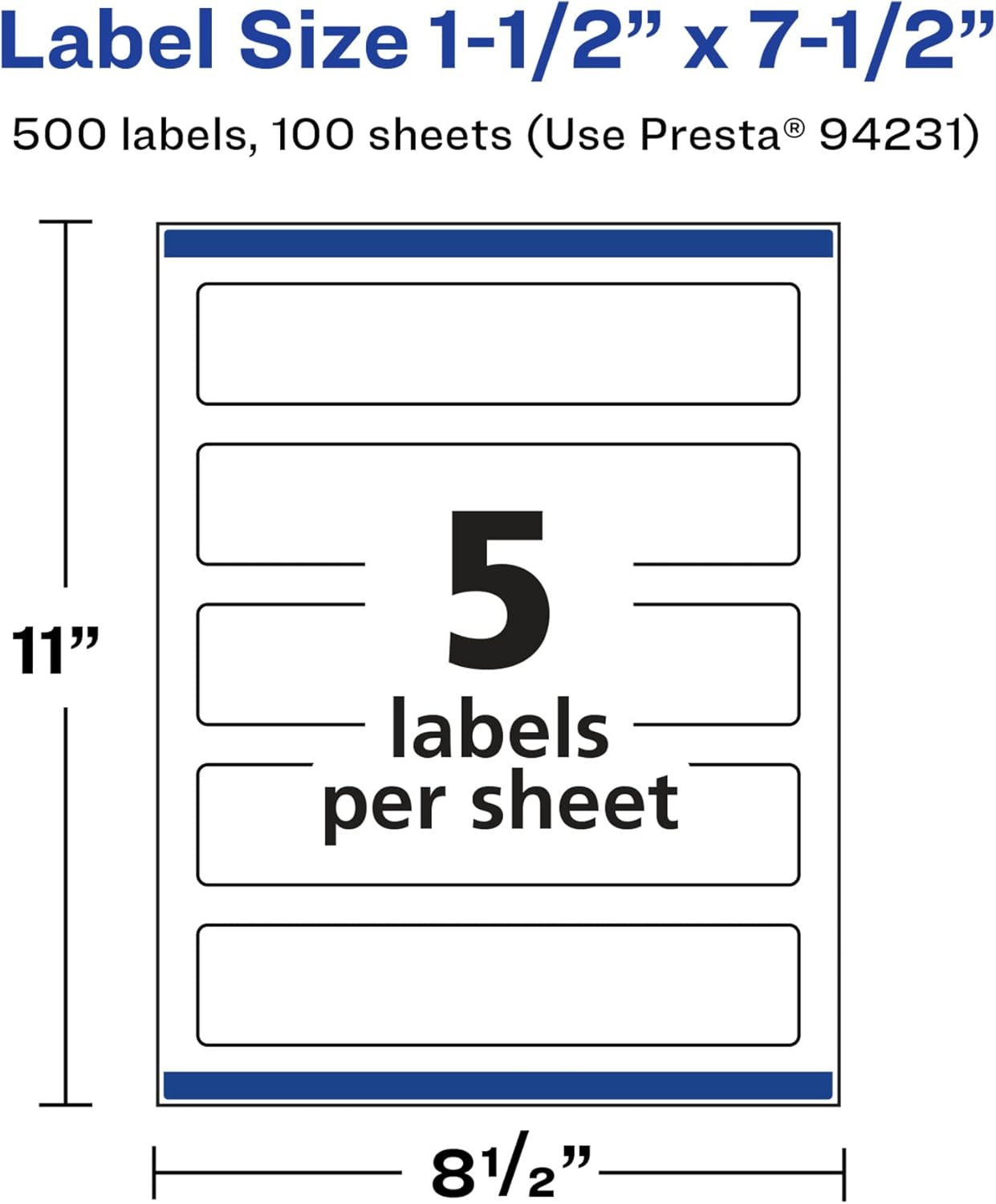 AVERY Glossy White Rectangle Labels, Sure Feed Technology, 1.5" x 7.5"