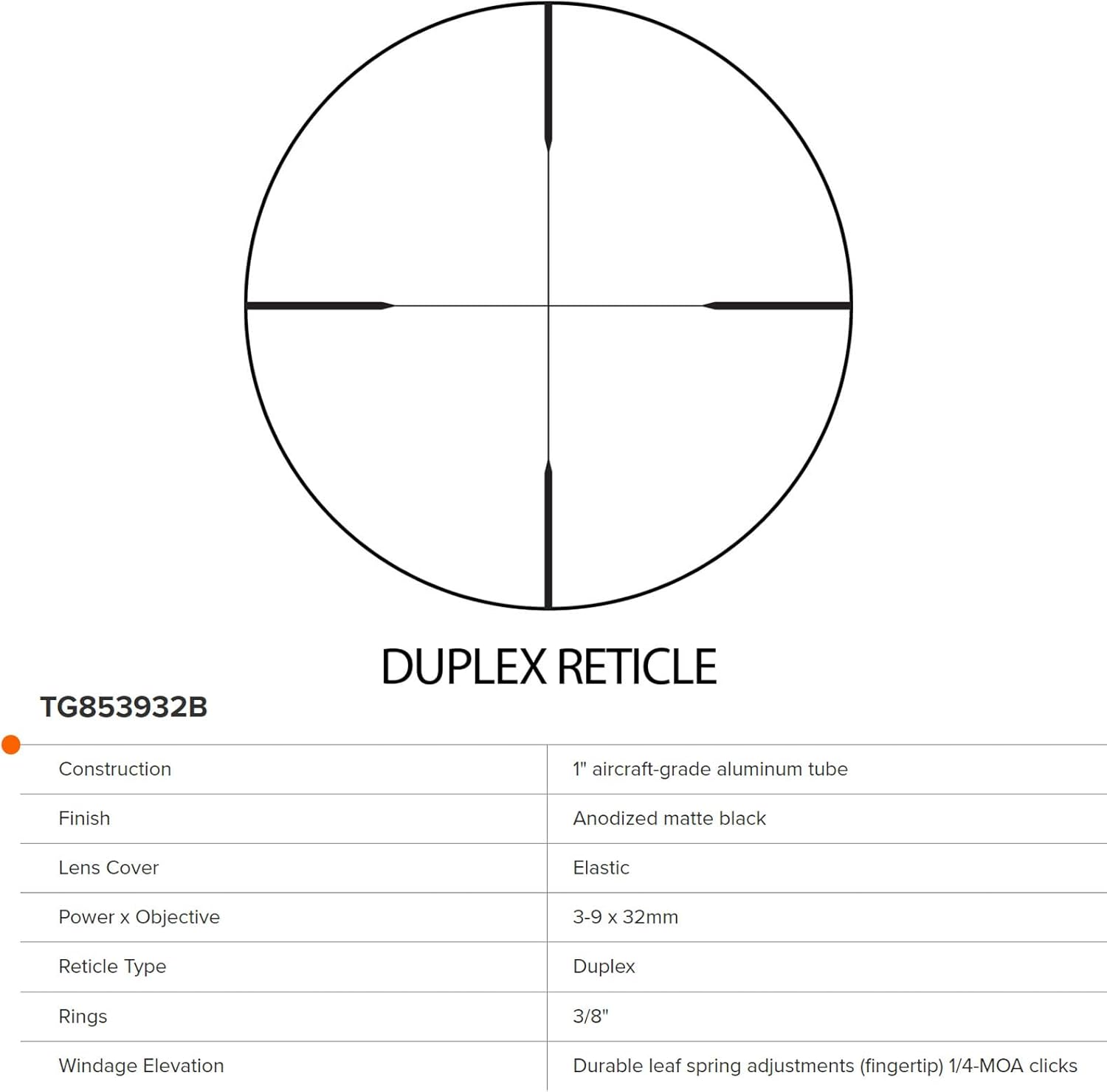 TRUGLO TRUSHOT Riflescope 1 in Aluminum Tube Duplex Reticle