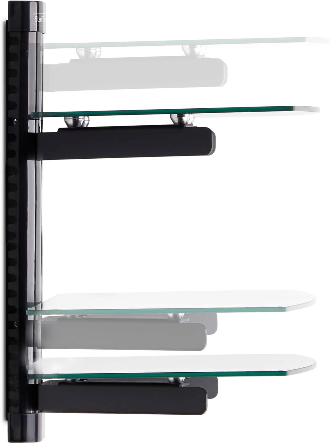 StarTech.com Floating Wall-Mounted AV Shelf, 5mm Black Tempered Glass, Adjustable Height