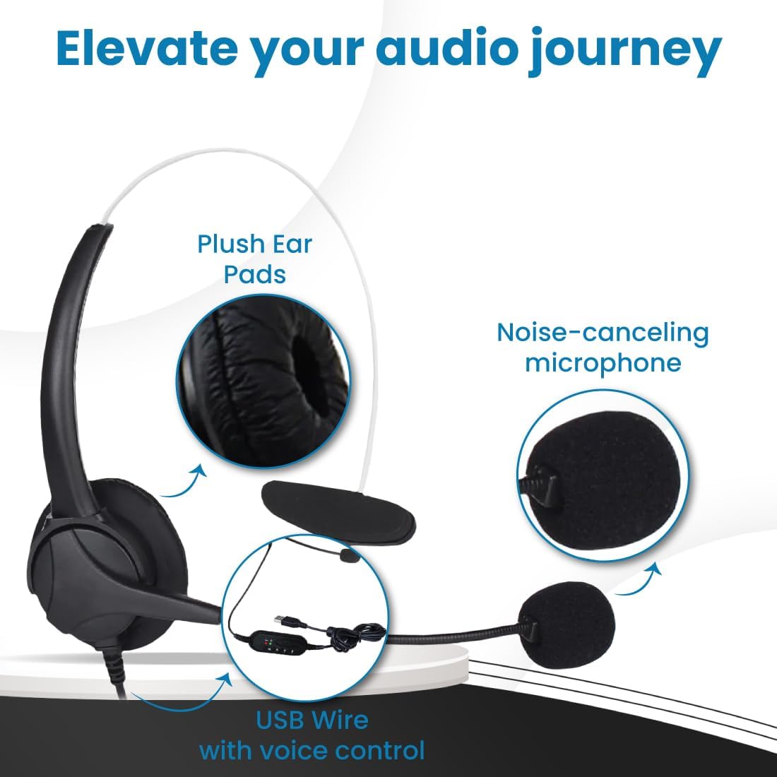 OTM Essentials Pro Headset, Noise-Canceling Headphones, On-Ear Design, in-Line Volume Control, Headset with Mic and USB