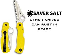 Spyderco Saver Salt Knife with 3.09" H-1 Corrosion-Resistant Stainless Steel Blade and Lightweight Yellow FRN Handle - SpyderEdge -C118SYL