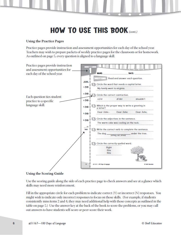 Shell Education 180 Days of Language for Second Grade (180 Days of Practice)